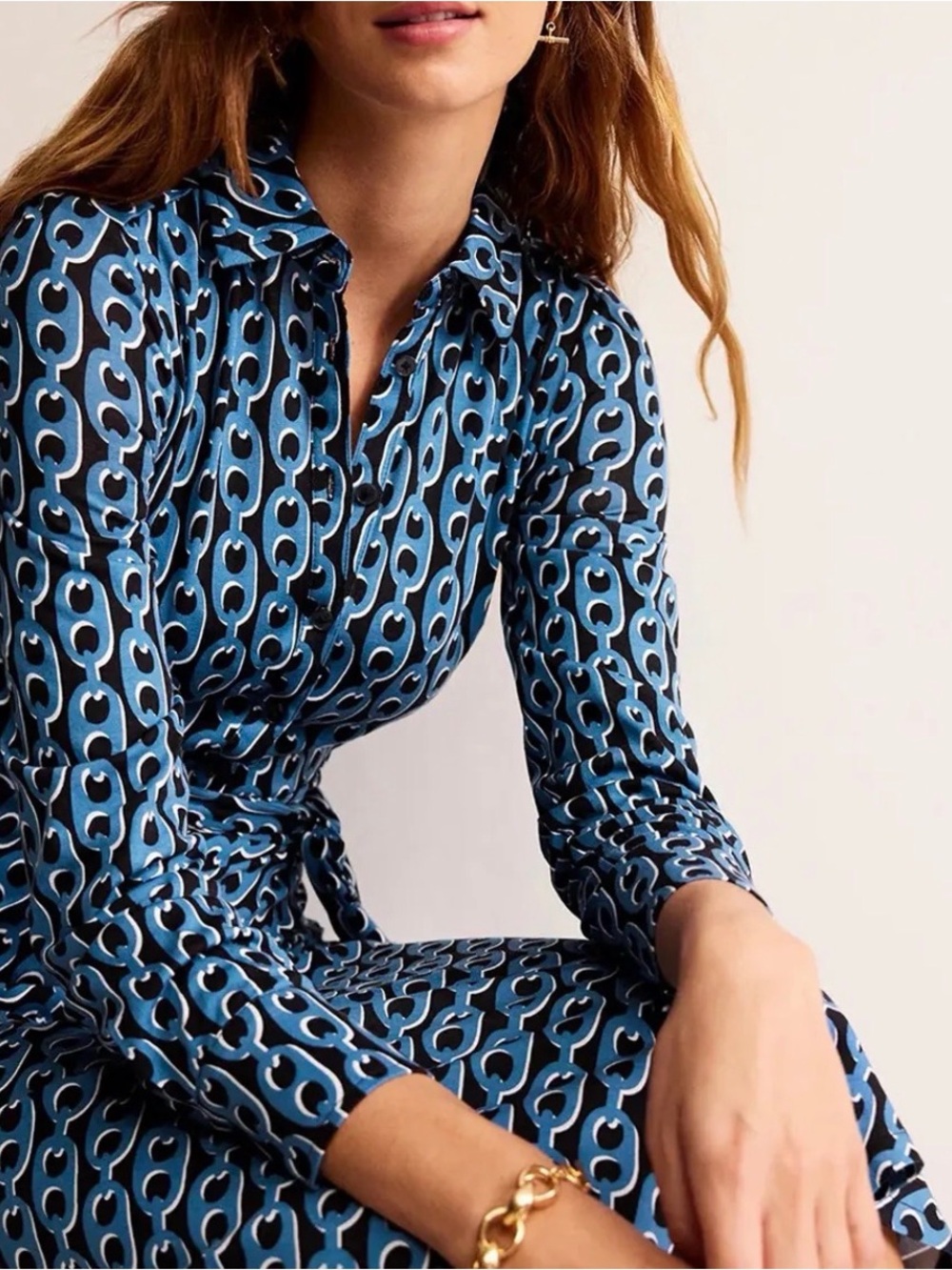 BODEN Laura Chainlink Print Belted Midi Shirt Dress Size 8 - Picture 5 of 10
